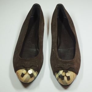 Burberry Brown Suede Nova Check Cap Toe Flats